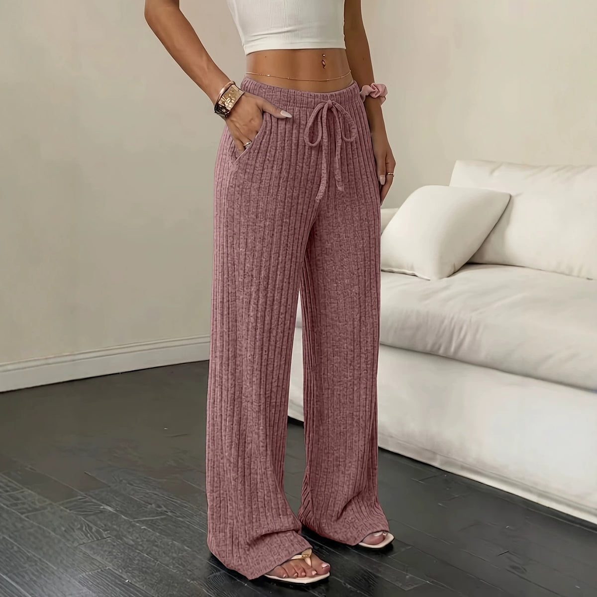 Women's wide-leg ribbed knit pants – Comfortable and modern