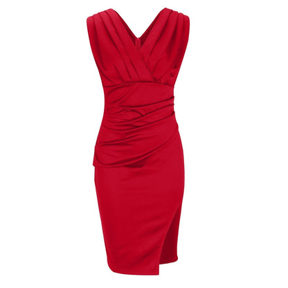 Femmes col en V Cocktail Mariage Invitées midi robe - Elégante, Flatteuse