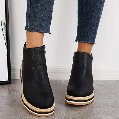 Bottines à plateforme en cuir avec fermeture éclair pour femme – Confort et style quotidien