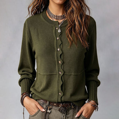 Women's Casual Button-Front Round-Neck Cardigan – Comfortable Everyday Layering Style