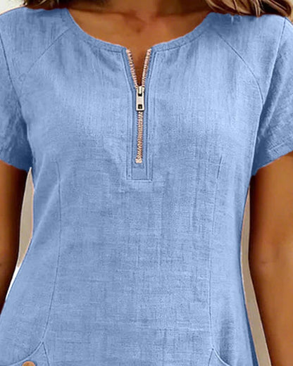 Women's A-line dress with short sleeves - Practical and elegant