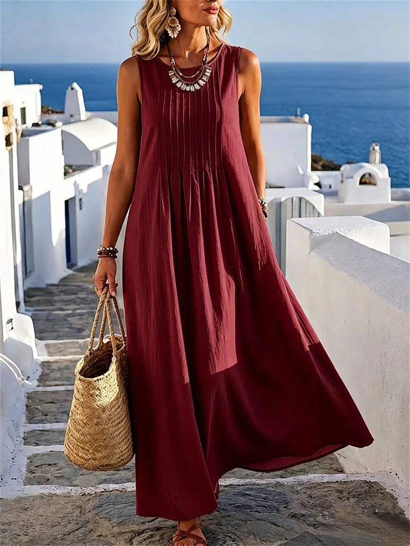 Loose women's dress with round neck, casual style