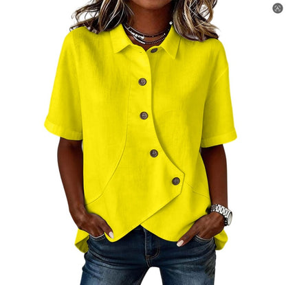 Camicia da donna tinta unita con chiusura asimmetrica e maniche corte