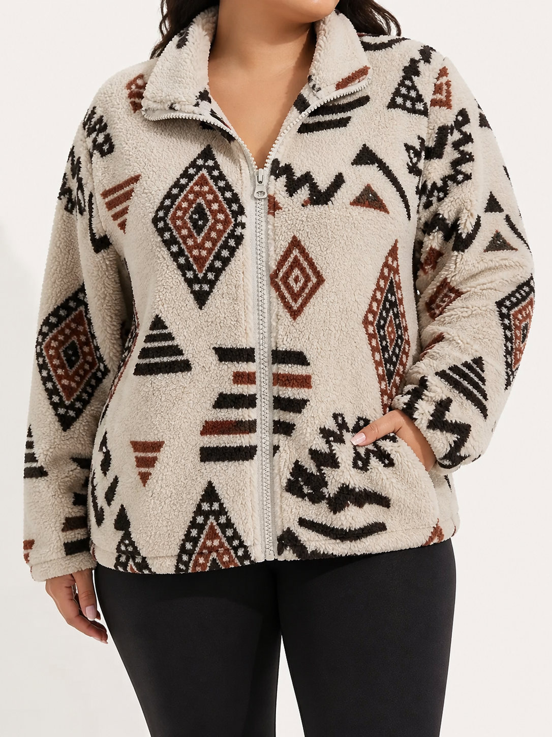 Veste sherpa aztèque zippée femme - Chaude et douce