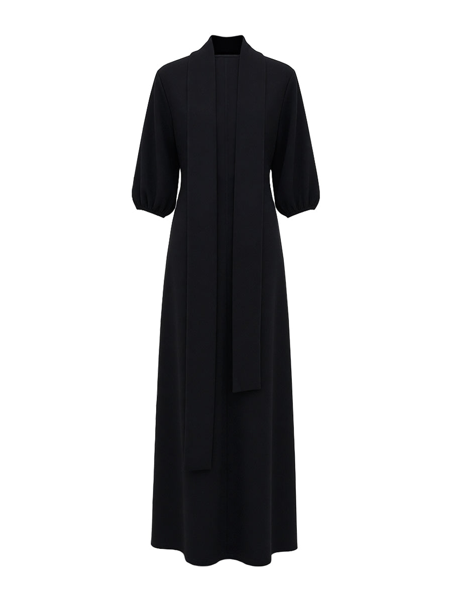 Robe Longue à Manches Bouffantes pour Femme – Élégante Fente Latérale
