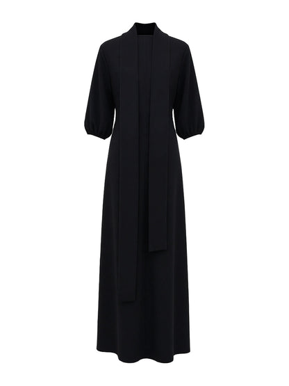 Robe Longue à Manches Bouffantes pour Femme – Élégante Fente Latérale