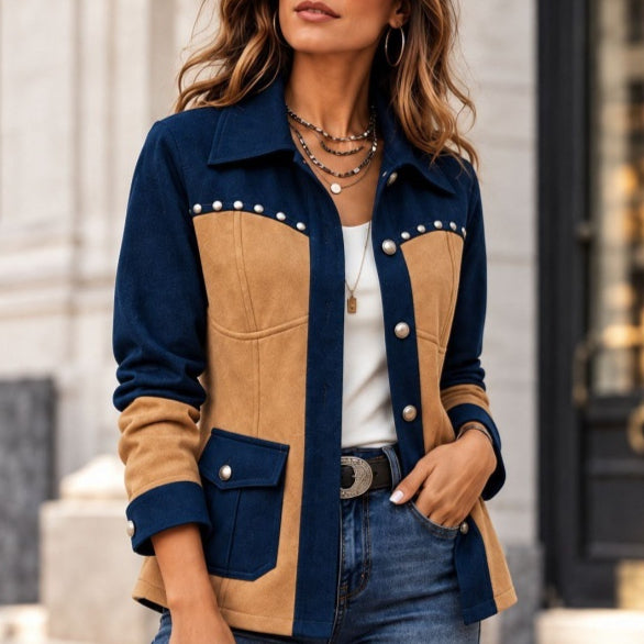 Veste femme color-block retro - Casual et chaude