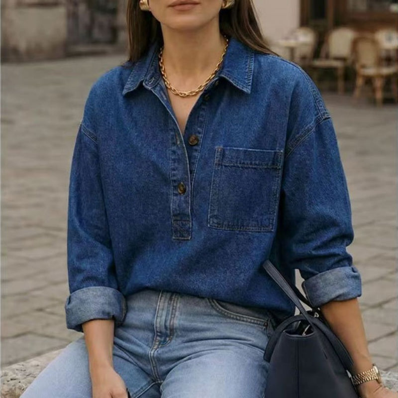 Chemise denim femme bleu delave - Vintage et decontractee