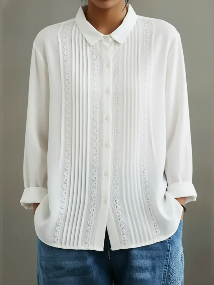 Chemise en coton et lin pour femme – Modèle estival élégant et léger, orné de dentelle