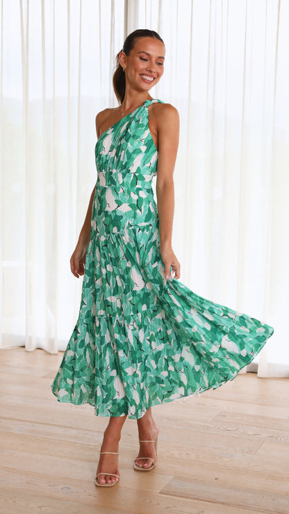 Femme Midi Florale Élégante à Épaule Unique Invitées de Mariage Robe