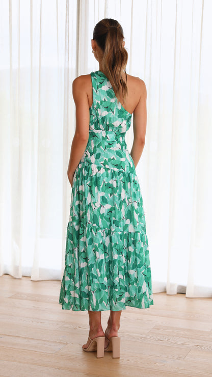 Femme Midi Florale Élégante à Épaule Unique Invitées de Mariage Robe