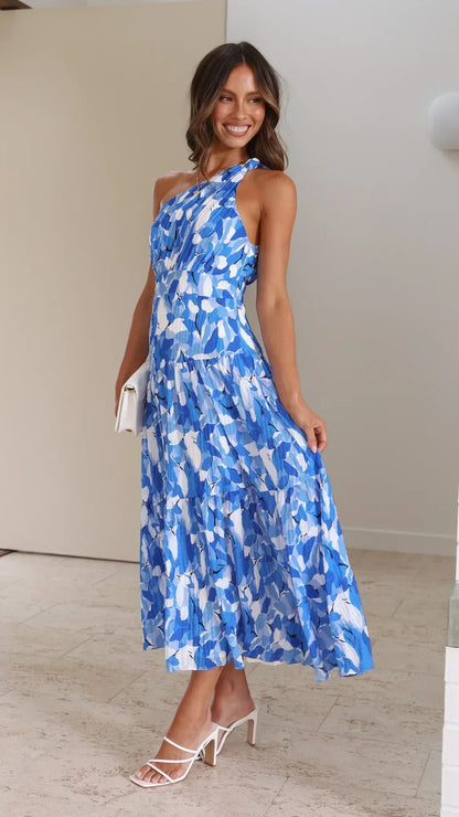 Femme Midi Florale Élégante à Épaule Unique Invitées de Mariage Robe