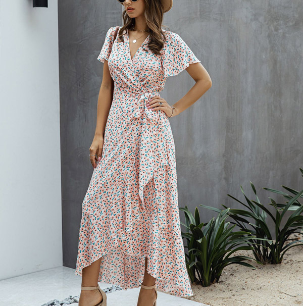 Robe Cache-Cœur Florale Élégante pour Femme – Style Estival à Volants