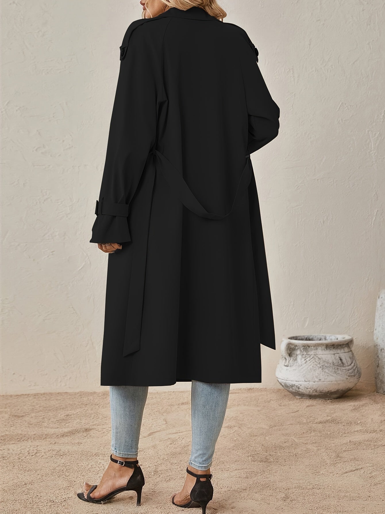 Trench Long Élégant en Coton Mélangé pour Femme – Idéal au Quotidien