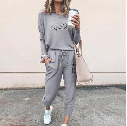 Casual Two-Piece Set for Women with Long Sleeves – Sweater Top and Drawstring Pants