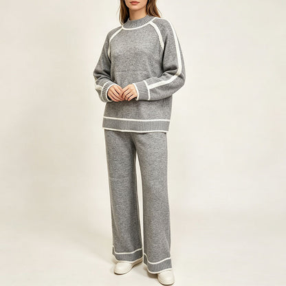 Set da donna di tendenza a due pezzi – Top a blocchi di colore e pantaloni abbinati