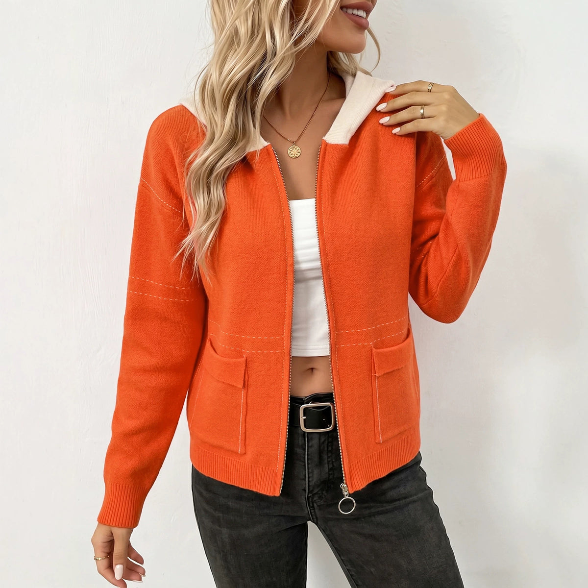 Women's hooded zip-up cardigan - Soft and sporty