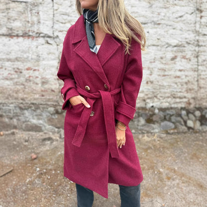 Cardigan-cappotto da donna con lacci – Giacca casual a maniche lunghe in misto lana, con revers e tasche