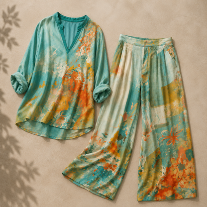 Ensemble femme imprime floral pantalon ample - Chic et raffine