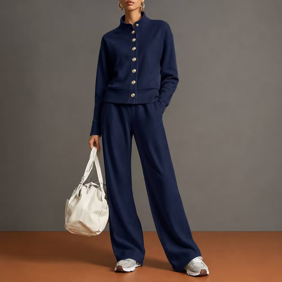 Ensemble cardigan col montant et pantalon large - Chic et confortable