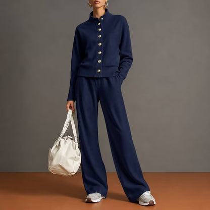 Ensemble cardigan col montant et pantalon large - Chic et confortable