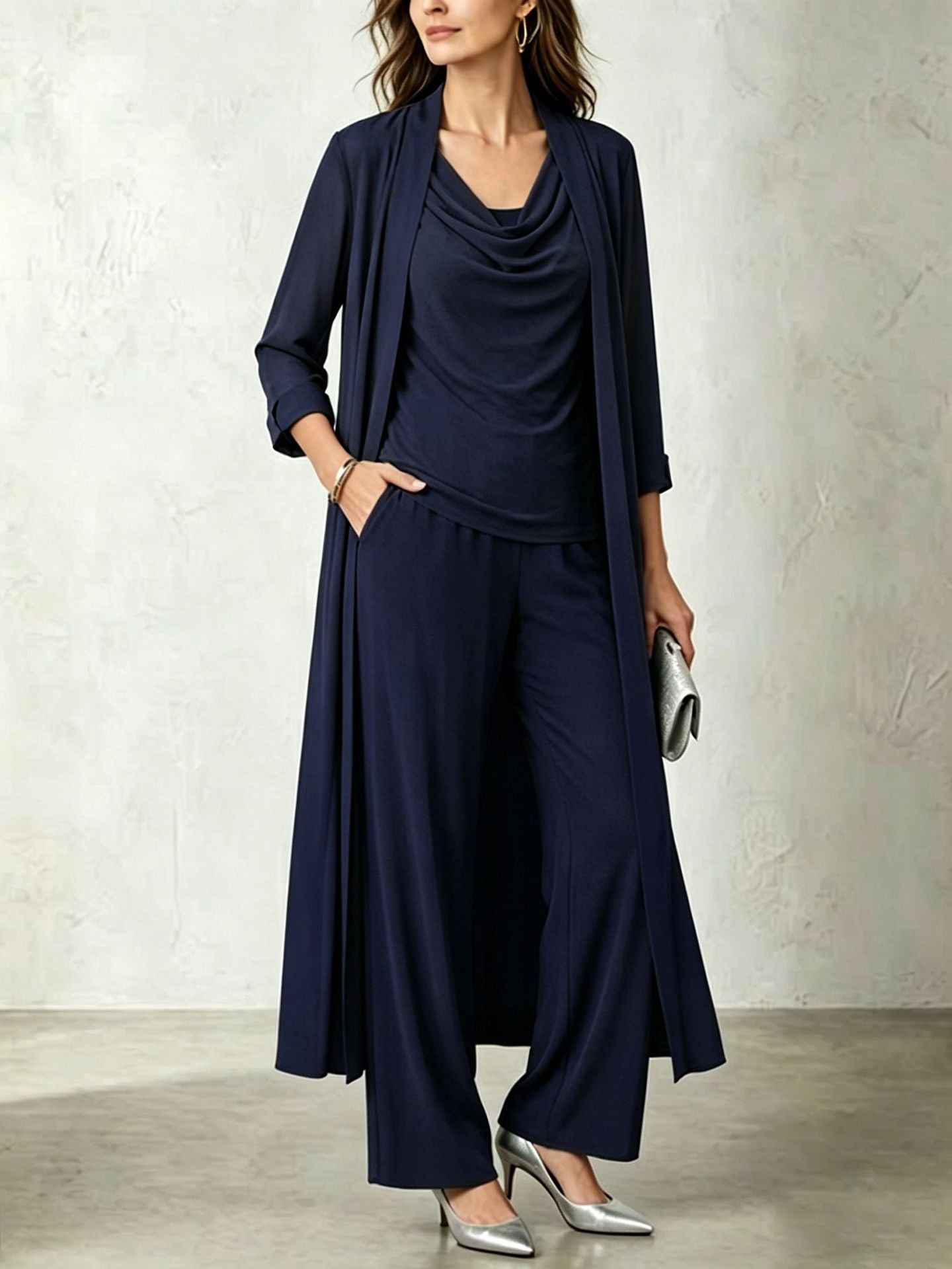 Completo donna 3 pezzi con cardigan lungo e pantaloni