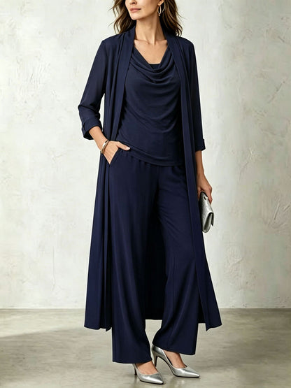 Completo donna 3 pezzi con cardigan lungo e pantaloni
