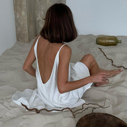 Robe Longue Élégante Minimaliste à Bretelles pour Femme – Été Décontracté Blanche
