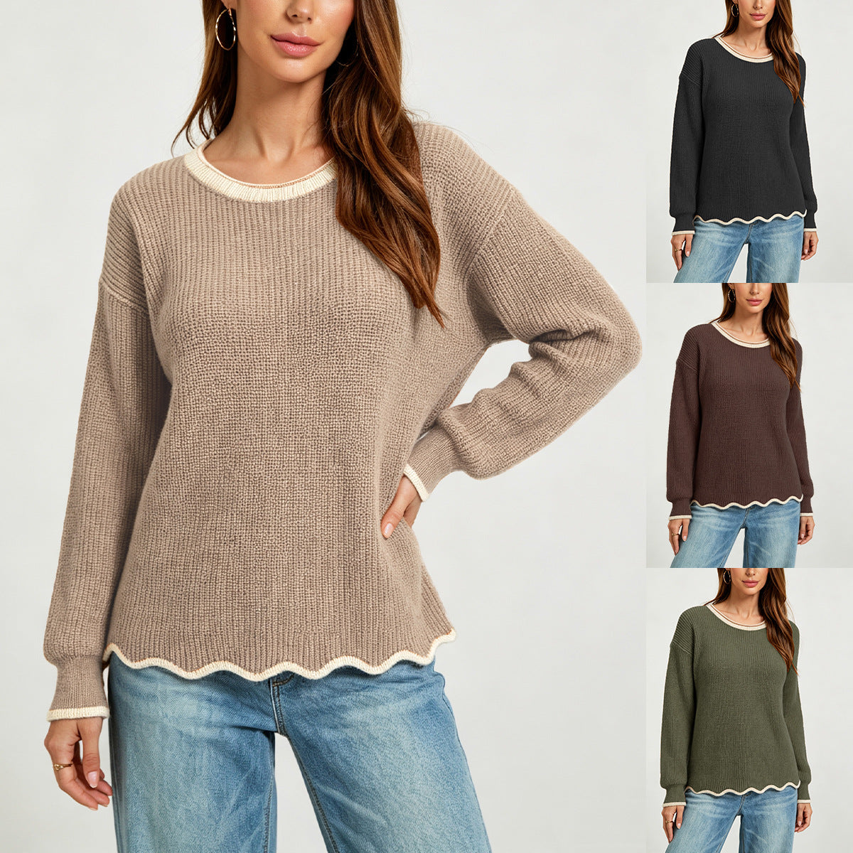 Pullover da donna in maglia ampia con scollo rotondo - Versatile e facile da indossare