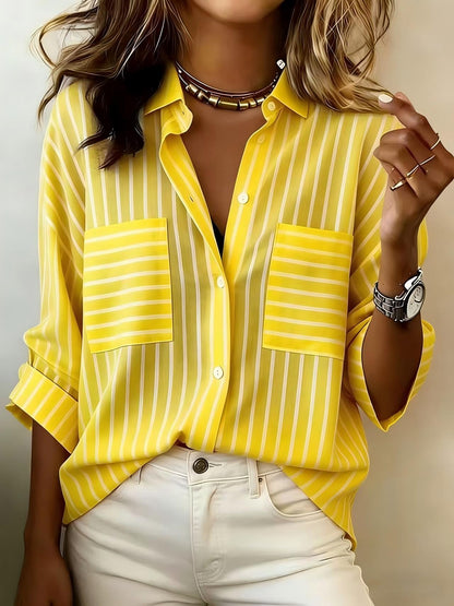 Camicia da donna a righe a maniche lunghe – Stile casual classico con abbottonatura semplice