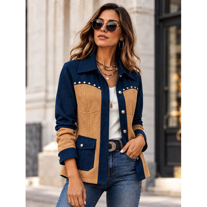 Veste femme color-block retro - Casual et chaude