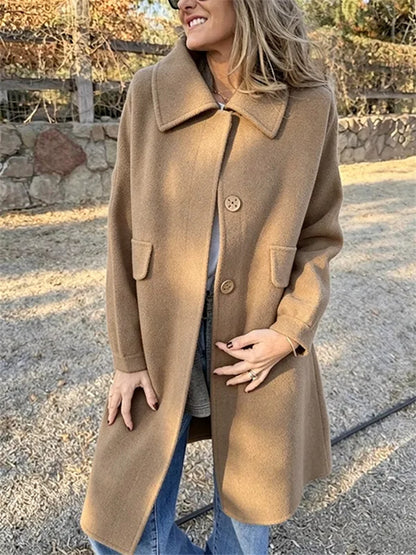 Women's casual single-breasted wool jacket – Elegant and warm everyday style