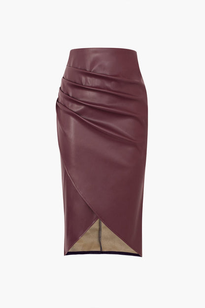 Jupe Midi en Faux Cuir pour Femme – Bodycon Élégant Asymétrique à Motif Tressé