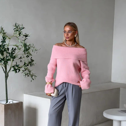 Suéter de mujer de cuello vuelto con hombros descubiertos - Chic y cómodo