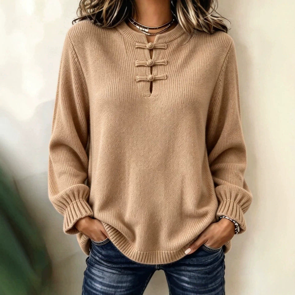 Women's knit sweater - Mock neck and relaxed fit
