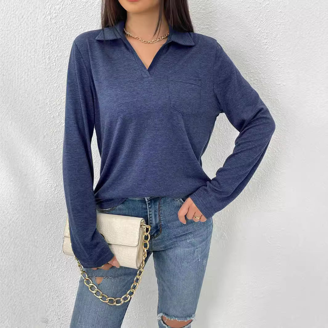 Plain women's top with a notched collar - Simple and comfortable