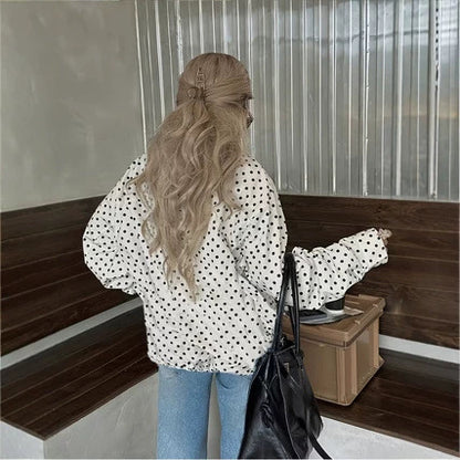 Giacca in tessuto a pois da donna – Cappotto corto elegante dalla vestibilità ampia