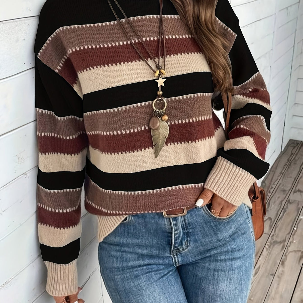 Maglione da donna a righe con girocollo - Morbido e confortevole