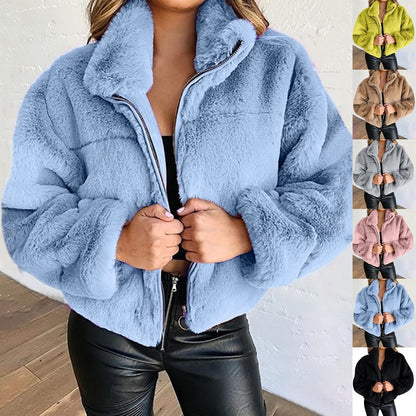 Chaqueta de punto de imitación de piel con cremallera - Cálida y con cremallera