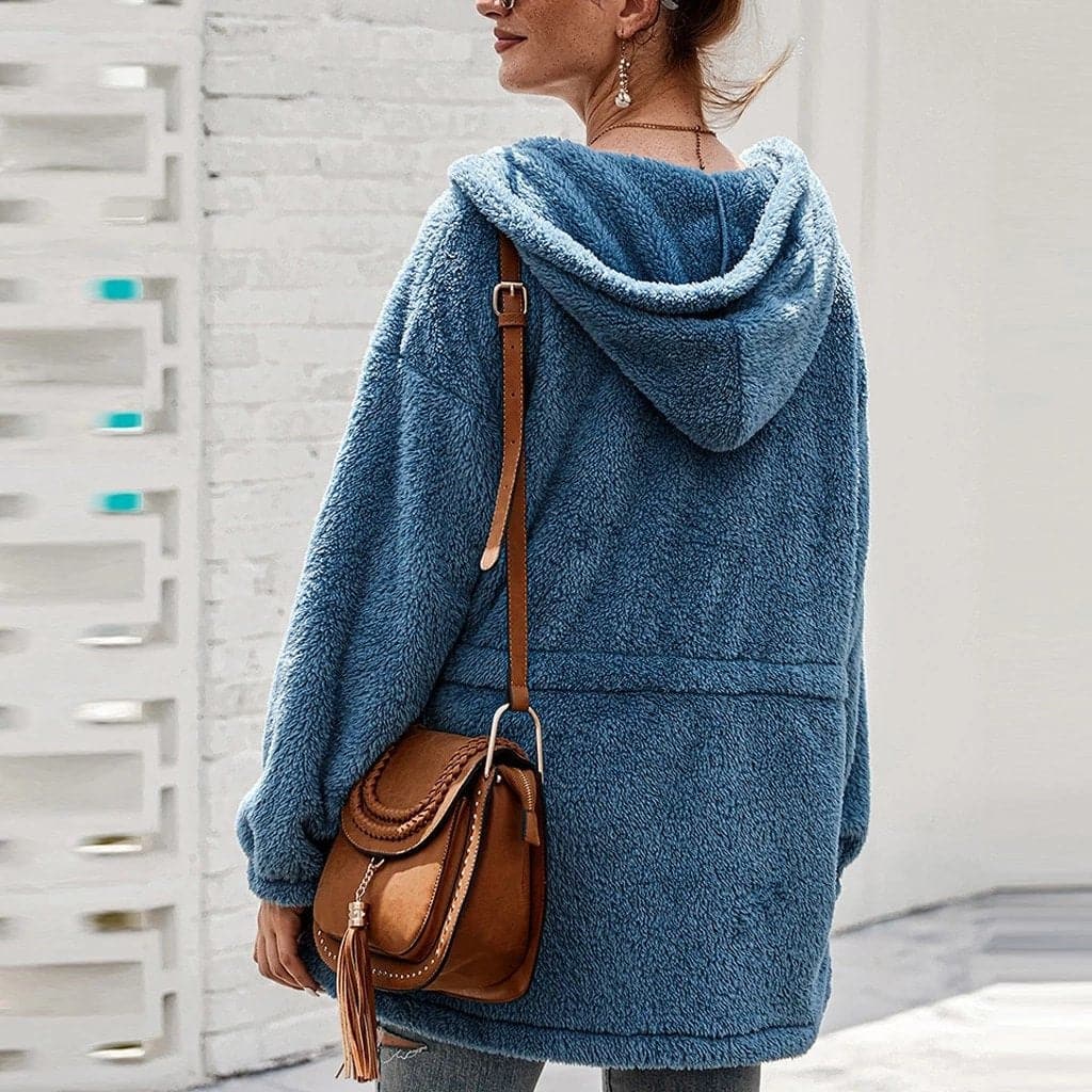 Veste Polaire Épaissie Oversize Femme avec Capuche – Confort Élégant pour l’Hiver