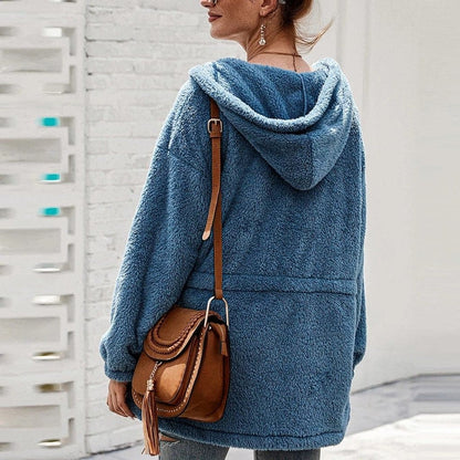 Veste Polaire Épaissie Oversize Femme avec Capuche – Confort Élégant pour l’Hiver