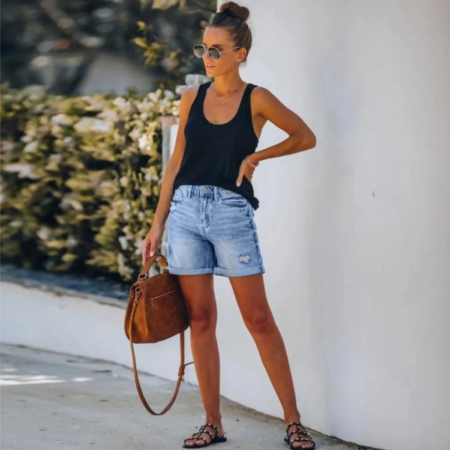 Short en jean taille haute décontracté – Look estival incontournable