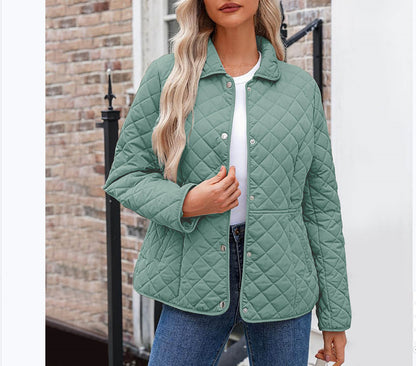Solid Women's Quilted Jacket – Casual Style with a Warm Notched Collar