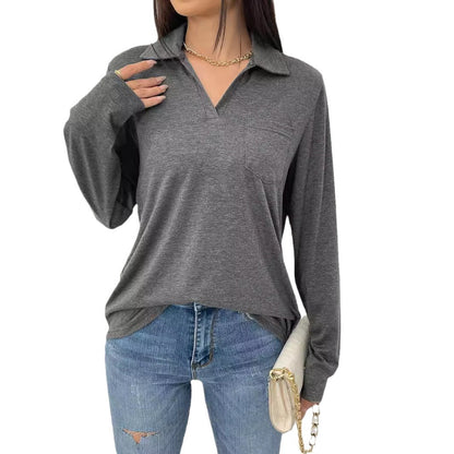 Plain women's top with a notched collar - Simple and comfortable