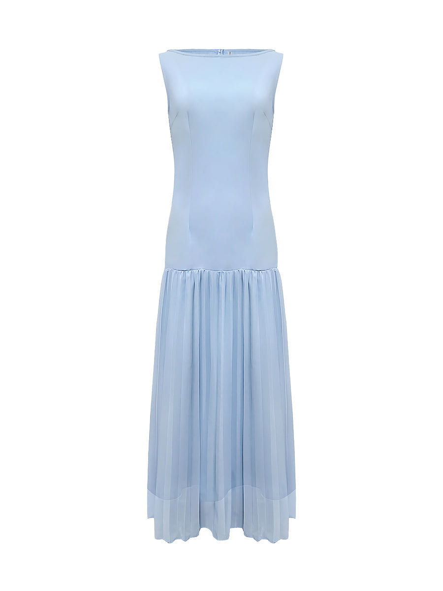 Robe Longue de Soirée en Gaze pour Femme – Col Bateau Élégant