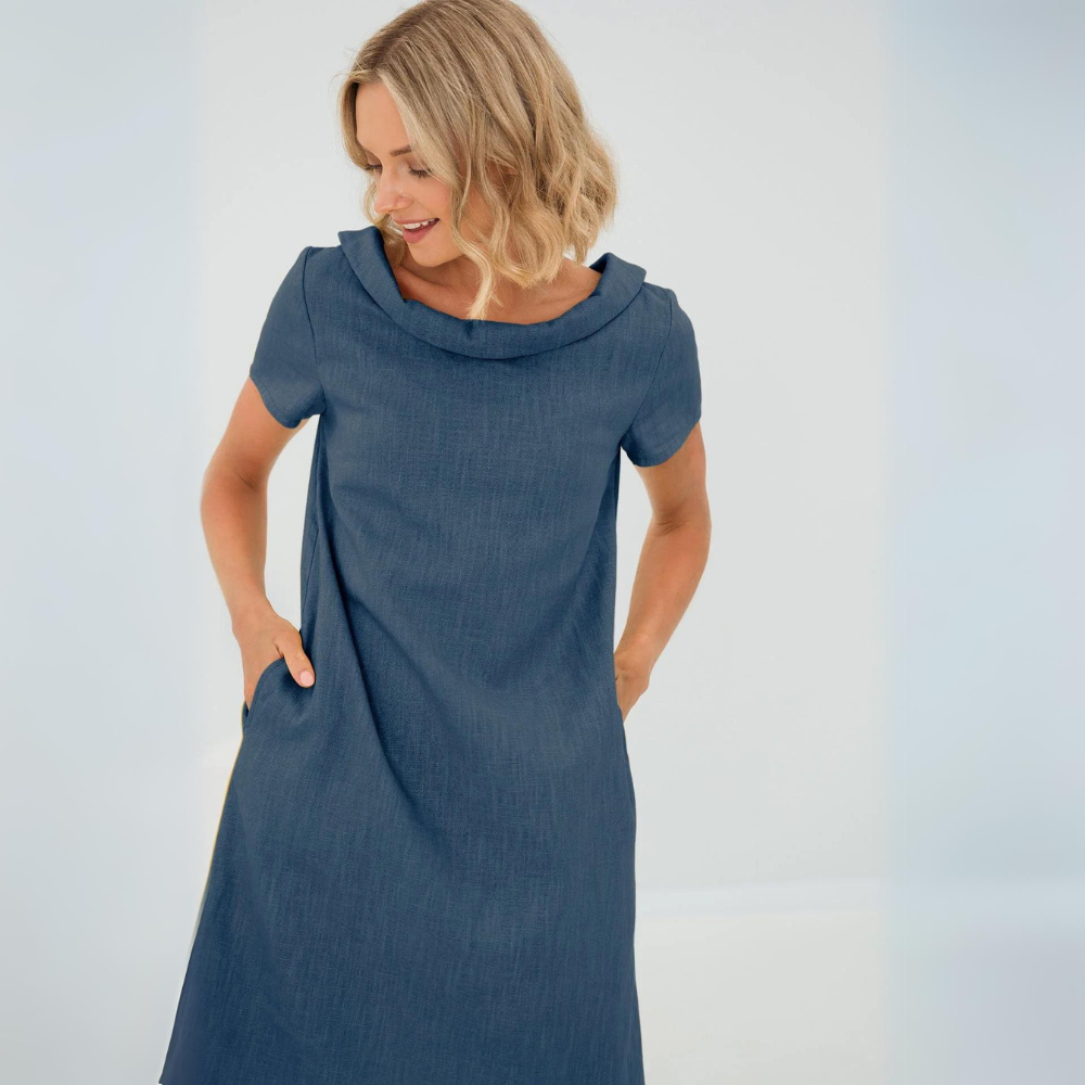 Robe douce en lin femme avec poches – Robe d’été fluide et décontractée
