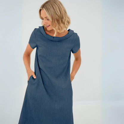 Robe douce en lin femme avec poches – Robe d’été fluide et décontractée