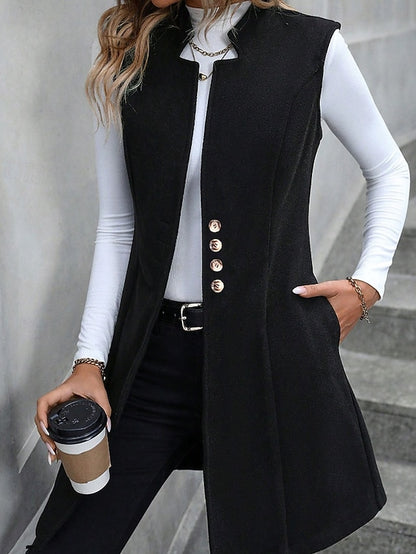 Chaqueta blazer larga sin mangas - Elegante y moderna