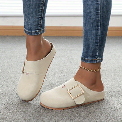 Mules à enfiler pour femmes - Tige en tissu confortable avec sangle à boucle métallique, semelle intérieure en PU doux et semelle en PVC durable - Chaussures décontractées toutes saisons, faciles à nettoyer, chaussure élégante | Confort garanti