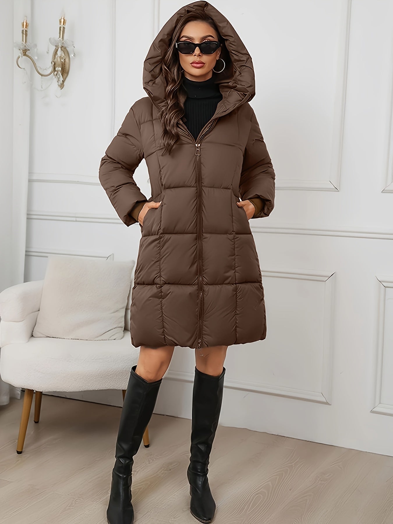 Abrigo acolchado largo con capucha para mujer – Estilo invernal ligero y cálido